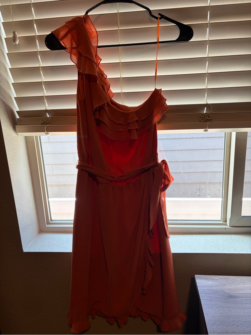 Jessica Simpson Orange One-Shoulder Ruffle Wrap Dress